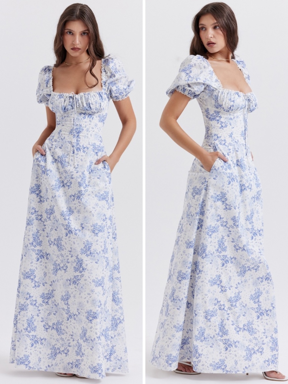 NEW House of CB Felizia Dress Blue Print + White Large with Regular Cup - Picture 7 of 17
